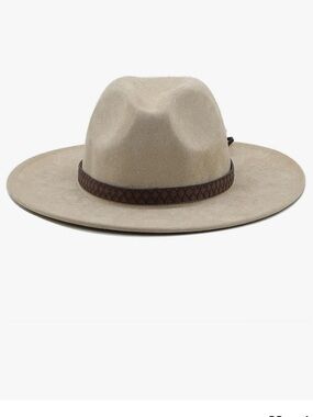 Source Unknown Beige Wide-Brim Fedora with Brown Braided Band